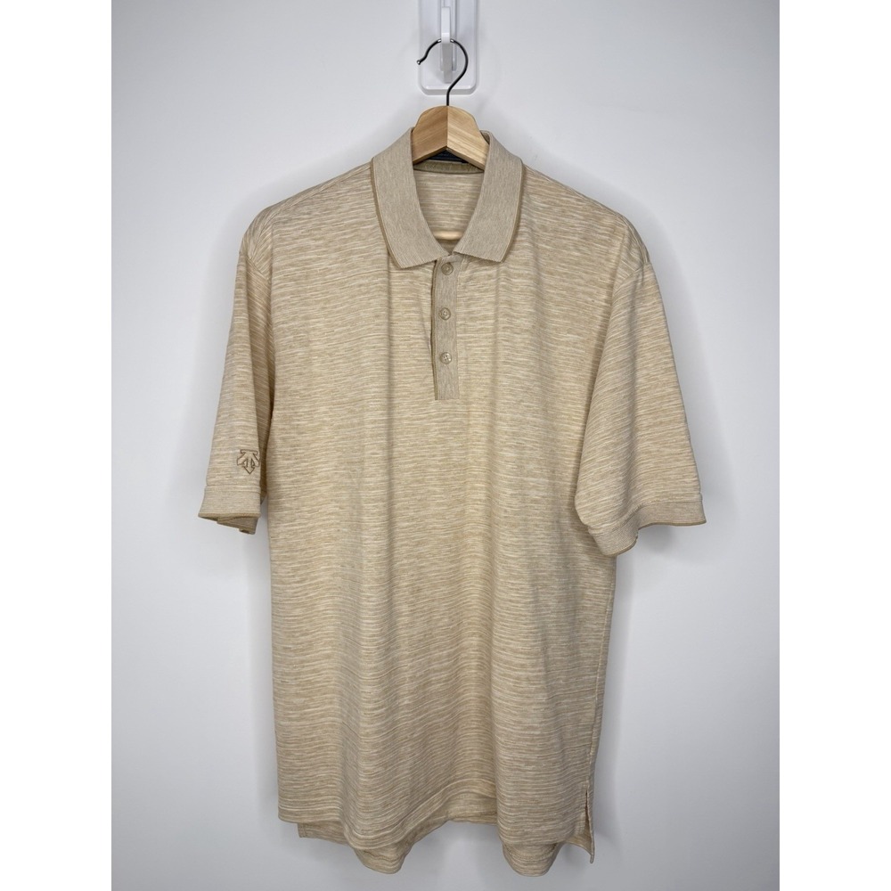 VTG Descente Golf Collection Polo Shirt Mens Medium Beige Geometric Japan Made